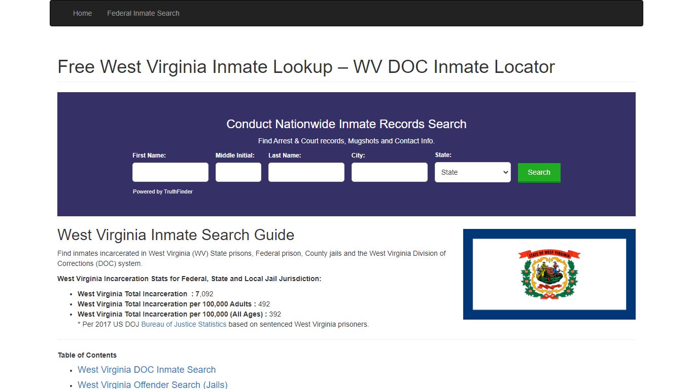 West Virginia Inmate Search - WV Department of Corrections ...